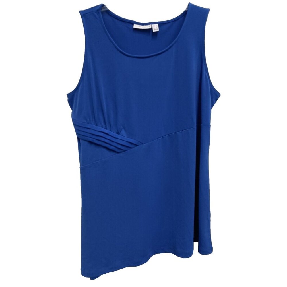 Susan Graver Tunic Top Womens Large Blue Sleeveless Side Tail Capsule Minimalist